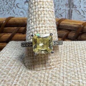 Yellow Square Silver Ring size 6